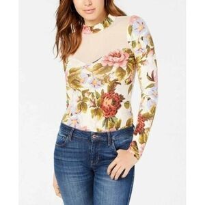 GUESS Lilou Illusion Mock-Neck Top Sheer Floral Y2K LG NWT